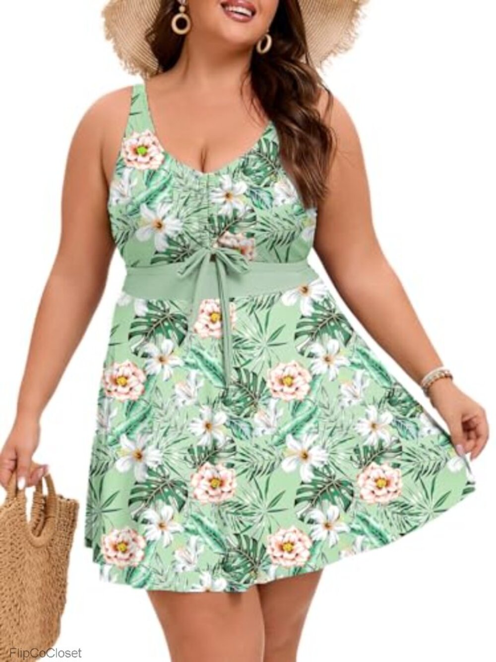 Plus Size Tankini Swimdress High Waisted Tummy Control Two Piece with Boyshorts